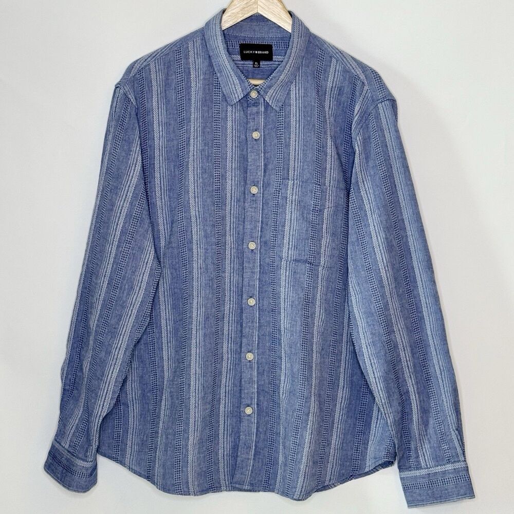 LUCKY BRAND Button-Up Long Sleeve Shirt Women's XL Blue Boho Coastal Preppy